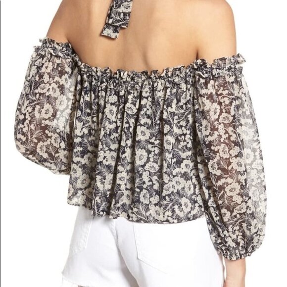 💕MISA LOS ANGELES💕 Lively Halter Off The Shoulder Long Sleeve Blouse ~ Floral - Picture 6 of 10